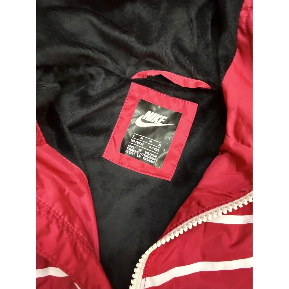 Nike Kids Pink Black Fleece Lined Windbreaker‎ Hooded Jacket Size 6 5-6 YRS